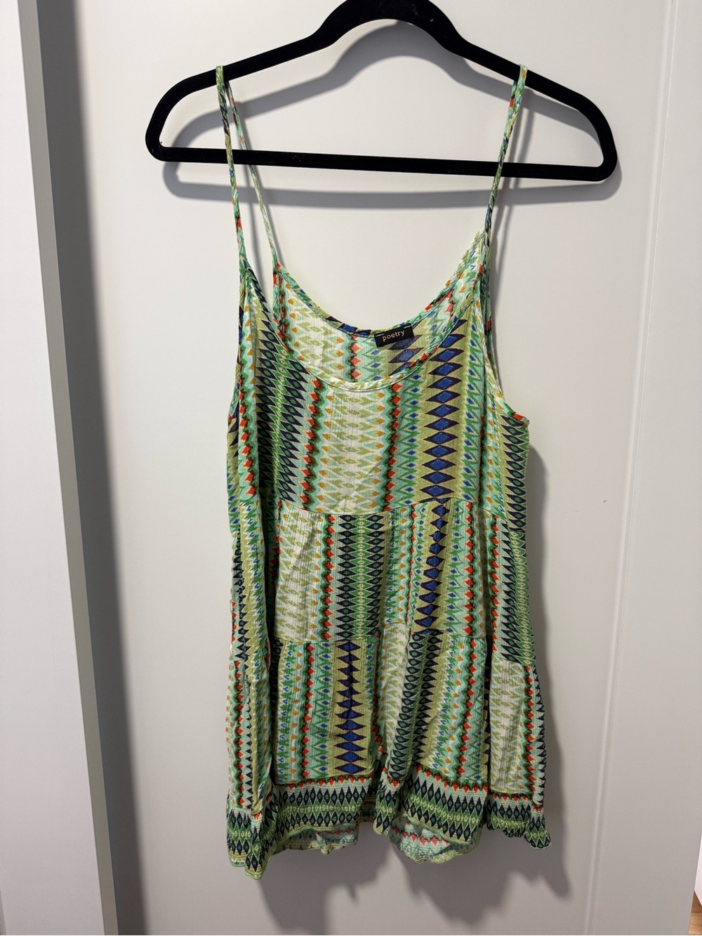 Poetry Light Green Geometric Spaghetti-Strap Camisole